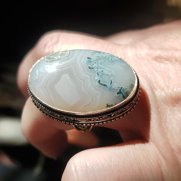 New Huge Moss Agate 925 Silver Statement Ring. - Picture 4 of 16